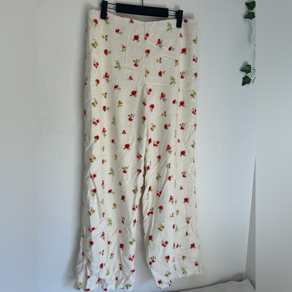 Forever 21 Floral Print Pants - Cream with Red and Green Accents